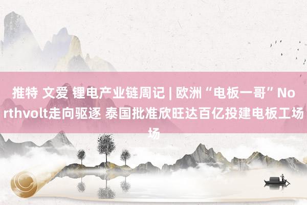 推特 文爱 锂电产业链周记 | 欧洲“电板一哥”Northvolt走向驱逐 泰国批准欣旺达百亿投建电板工场